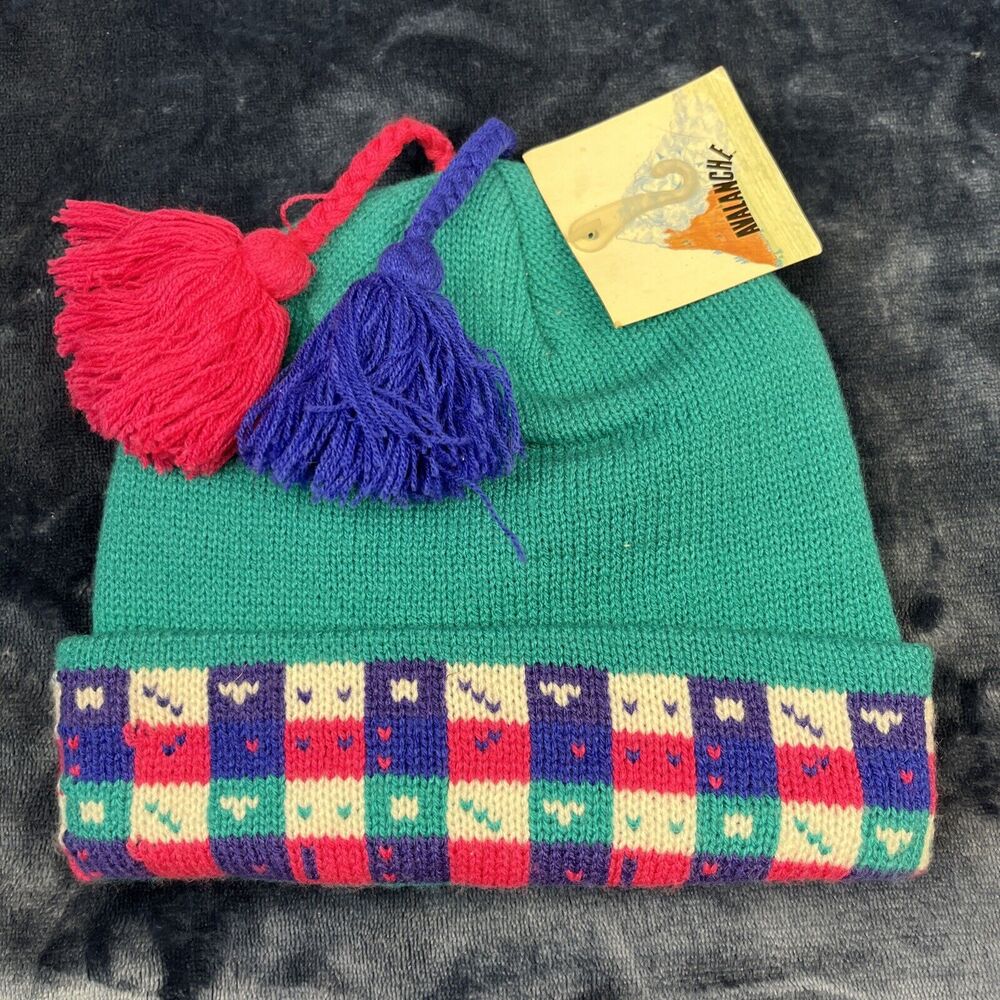 Vintage Avalanche Beanie Women’s One Size Deadstock Knit Acrylic Camp Ski Aspen